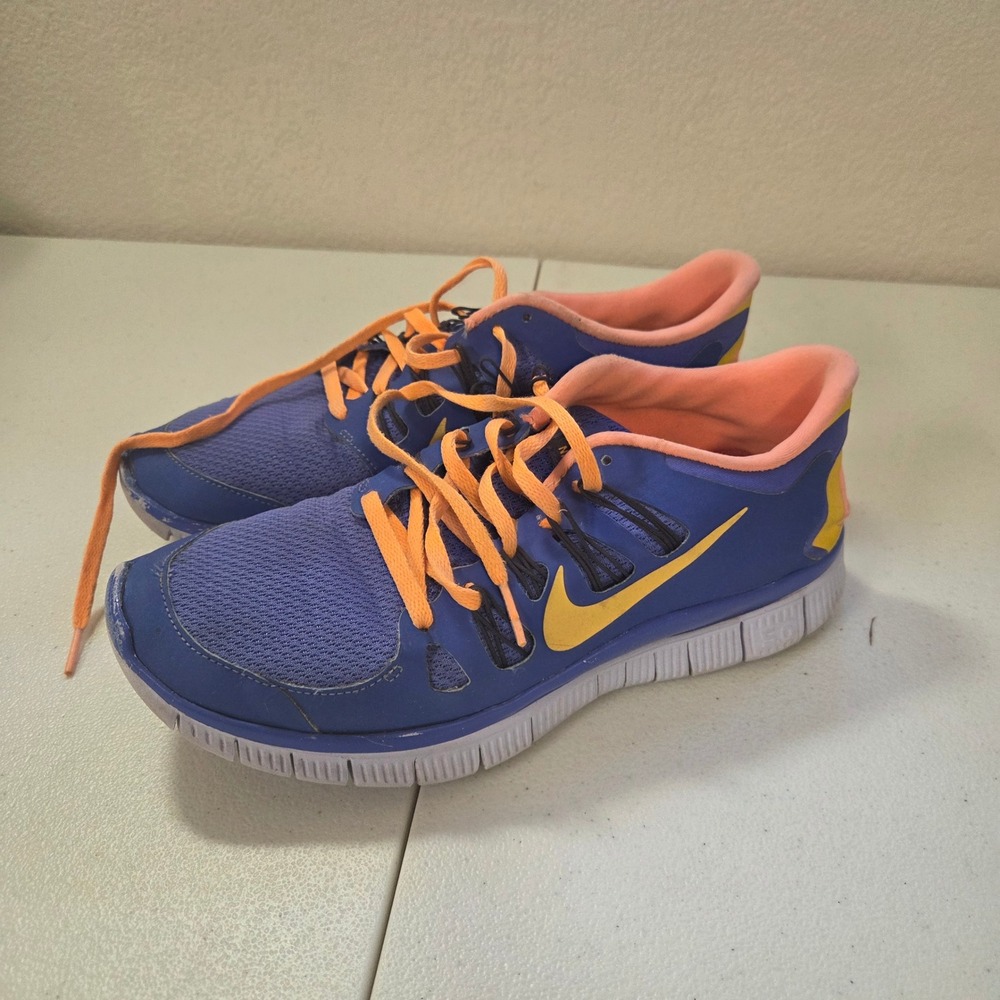 Nike Free Run 5.0 Running Shoes Blue Orange Youth Size 7Y US Women's 8.5‎